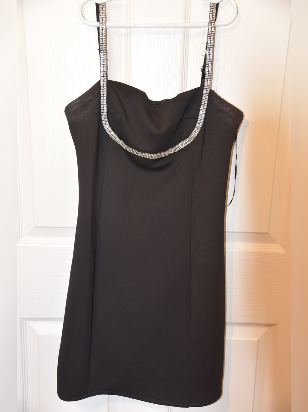 Lena Black Strapless Mini Dress with Rhinestone Trim